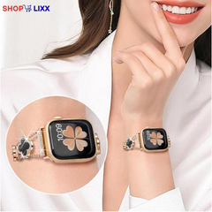 ZY Black Shell Clover Slim Metal Bracelet for Apple Watch - Business & Dressy Strap Compatible Ultra 2/Ultra/Series 9-1/SE/SE2 (38-49Mm) Women & Men (Watch Not Included)
