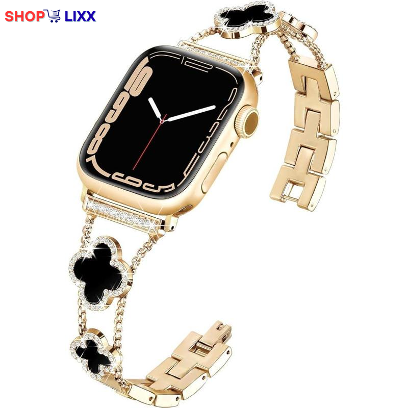 ZY Black Shell Clover Slim Metal Bracelet for Apple Watch - Business & Dressy Strap Compatible Ultra 2/Ultra/Series 9-1/SE/SE2 (38-49Mm) Women & Men (Watch Not Included)