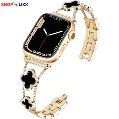 ZY Black Shell Clover Slim Metal Bracelet for Apple Watch - Business & Dressy Strap Compatible Ultra 2/Ultra/Series 9-1/SE/SE2 (38-49Mm) Women & Men (Watch Not Included)