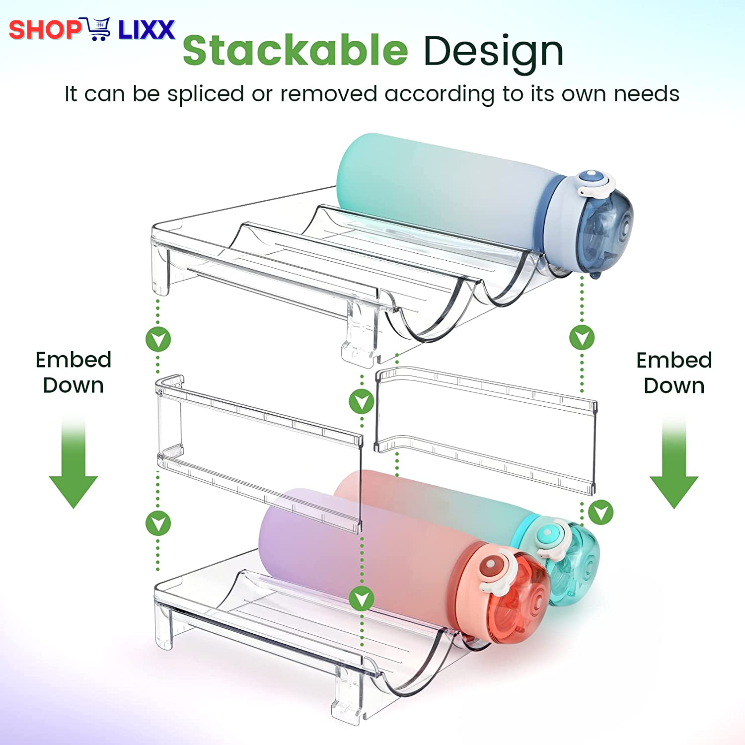 Water Bottle Organizer for Cabinet, Water Bottle Storage Organizer, 2 Packs Water Bottle Storage Rack, Water Bottle Holder for Cabinet, Stackable Water Bottle Storage Rack