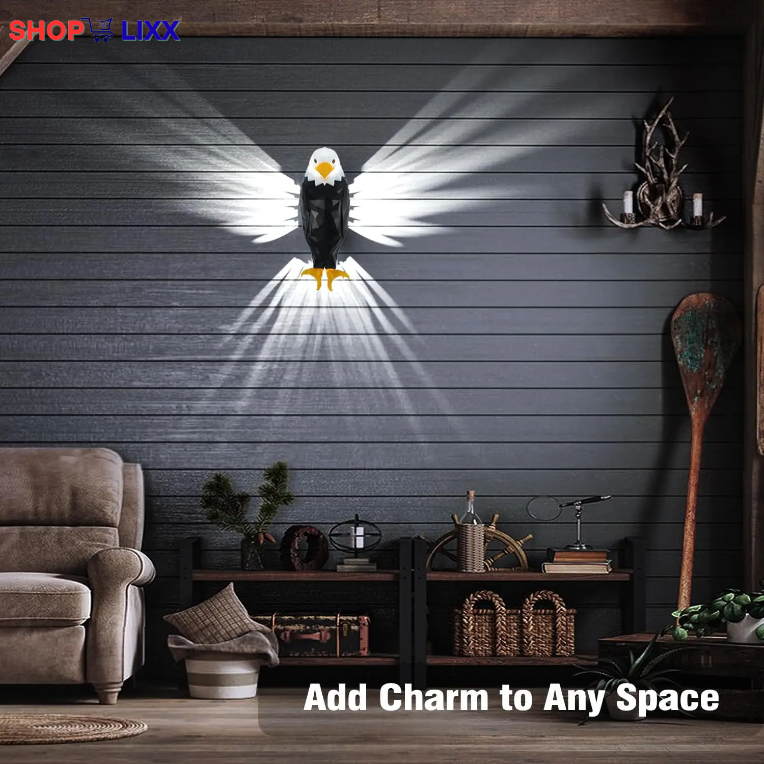 Bald Eagle Wall Light, Wall Mounted Eagle Lamp for Bedroom, Living Room, Hallway, Battery Operated Eagle Light
