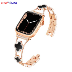 ZY Black Shell Clover Slim Metal Bracelet for Apple Watch - Business & Dressy Strap Compatible Ultra 2/Ultra/Series 9-1/SE/SE2 (38-49Mm) Women & Men (Watch Not Included)