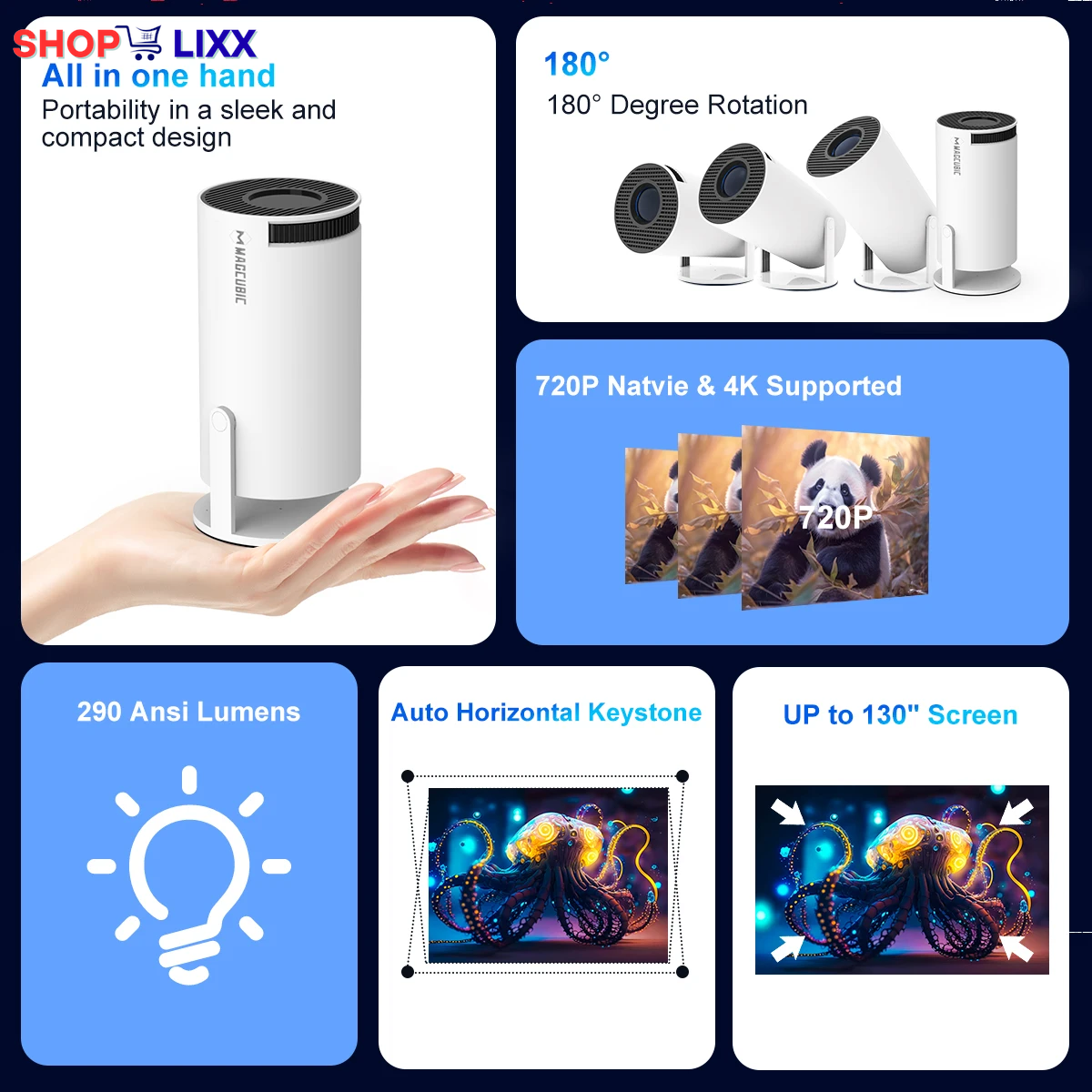 Magcubic Projector HY300 Pro 4K Android 11 Dual Wifi6 290ANSI Allwinner H713 BT5.0 1080P 1280*720P Home Cinema Outdoor Projetor