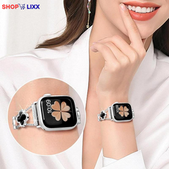 ZY Black Shell Clover Slim Metal Bracelet for Apple Watch - Business & Dressy Strap Compatible Ultra 2/Ultra/Series 9-1/SE/SE2 (38-49Mm) Women & Men (Watch Not Included)