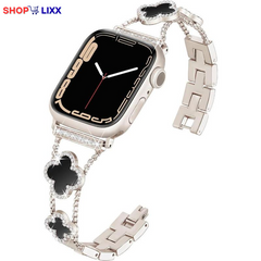 ZY Black Shell Clover Slim Metal Bracelet for Apple Watch - Business & Dressy Strap Compatible Ultra 2/Ultra/Series 9-1/SE/SE2 (38-49Mm) Women & Men (Watch Not Included)