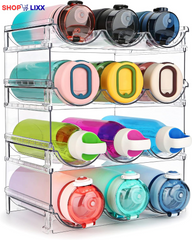 Water Bottle Organizer for Cabinet, Water Bottle Storage Organizer, 2 Packs Water Bottle Storage Rack, Water Bottle Holder for Cabinet, Stackable Water Bottle Storage Rack