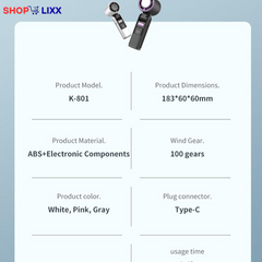 Portableairconditioner"3-In-1 Ice Cooling Portable Fan - USB Rechargeable, 10H Runtime, 100 Speeds with Ice Pad for Instant Chill, Ultra Quiet For