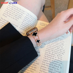 ZY Black Shell Clover Slim Metal Bracelet for Apple Watch - Business & Dressy Strap Compatible Ultra 2/Ultra/Series 9-1/SE/SE2 (38-49Mm) Women & Men (Watch Not Included)
