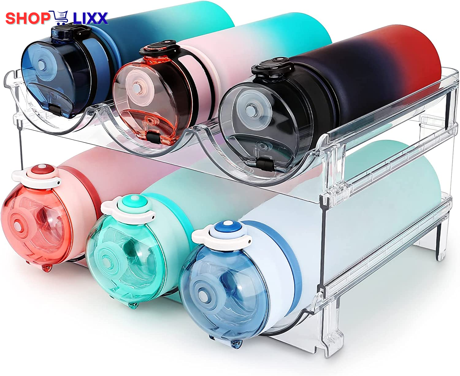 Water Bottle Organizer for Cabinet, Water Bottle Storage Organizer, 2 Packs Water Bottle Storage Rack, Water Bottle Holder for Cabinet, Stackable Water Bottle Storage Rack