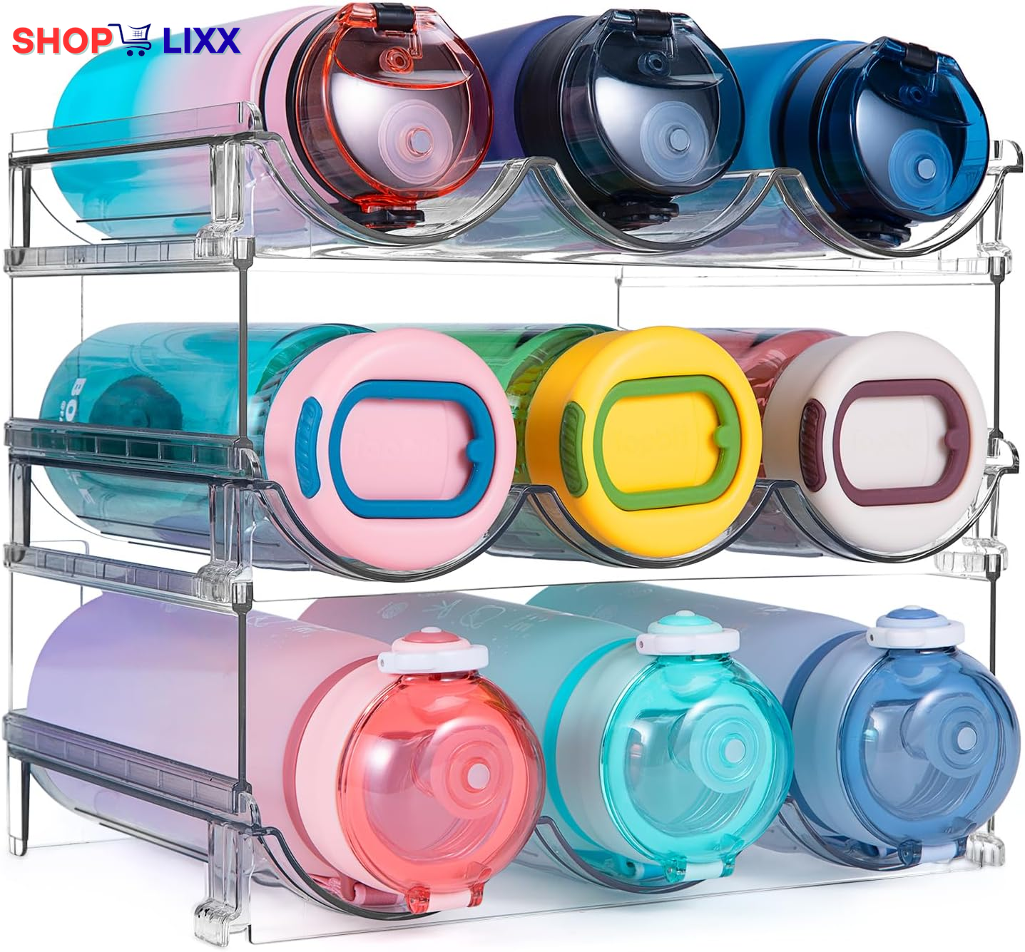 Water Bottle Organizer for Cabinet, Water Bottle Storage Organizer, 2 Packs Water Bottle Storage Rack, Water Bottle Holder for Cabinet, Stackable Water Bottle Storage Rack