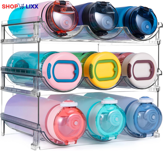 Water Bottle Organizer for Cabinet, Water Bottle Storage Organizer, 2 Packs Water Bottle Storage Rack, Water Bottle Holder for Cabinet, Stackable Water Bottle Storage Rack